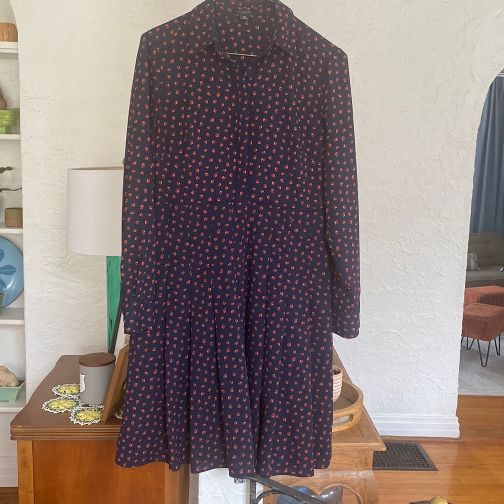 Ann Taylor Navy long sleeve button up dress.